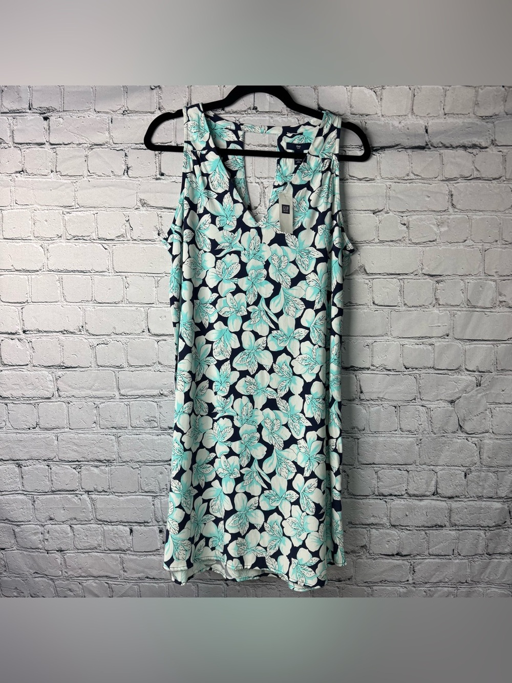 GAP NWT Navy Floral Summer Tank Dress w Aqua Blue Tropical Floral Accents Size M